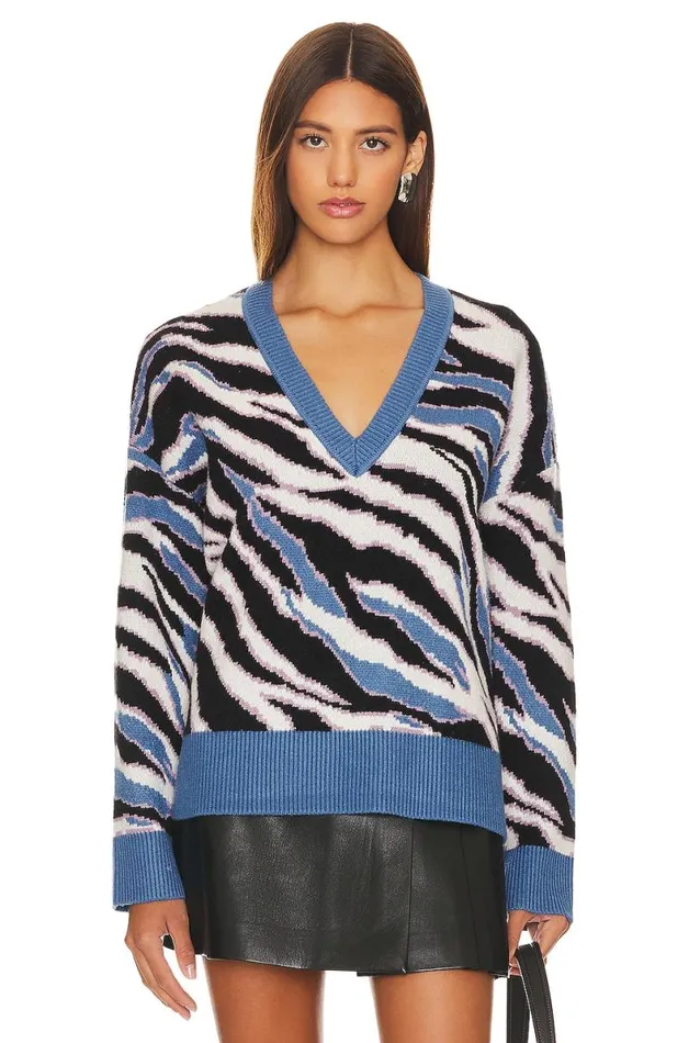 Abstract V Neck Sweater Blue Multi Stripe Women Lovers and Friends Sweaters and Knits Abstract V Neck Sweater Blue Multi Stripe Women Lovers and Friends Sweaters and Knits