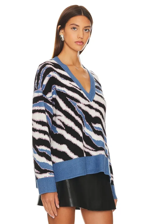 Abstract V Neck Sweater Blue Multi Stripe Women Lovers and Friends Sweaters and Knits