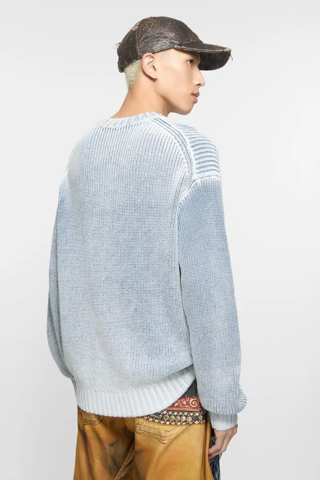 Acne Studios Crew Neck Jumper Denim Bluewhite Man Knitwear