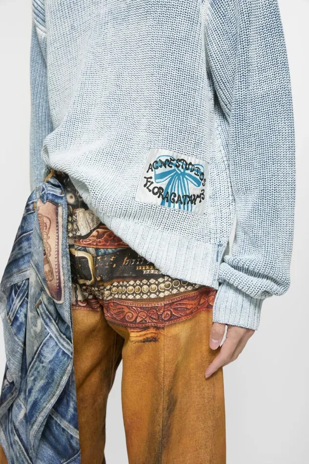 Acne Studios Crew Neck Jumper Denim Bluewhite Man Knitwear