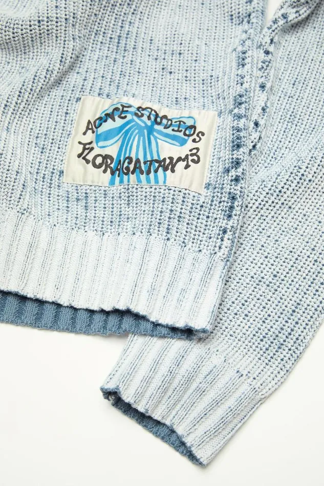 Acne Studios Crew Neck Jumper Denim Bluewhite Man Knitwear