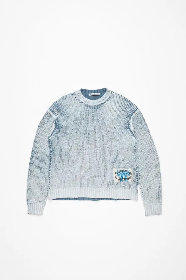 Acne Studios Crew Neck Jumper Denim Bluewhite Man Knitwear