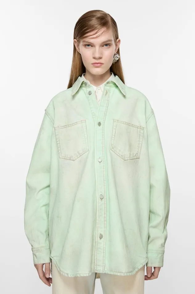 Acne Studios Denim Buttonup Shirt 8211 Relaxed Fit Mint Green Woman Shirts and Blouses