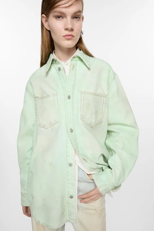 Acne Studios Denim Buttonup Shirt 8211 Relaxed Fit Mint Green Woman Shirts and Blouses