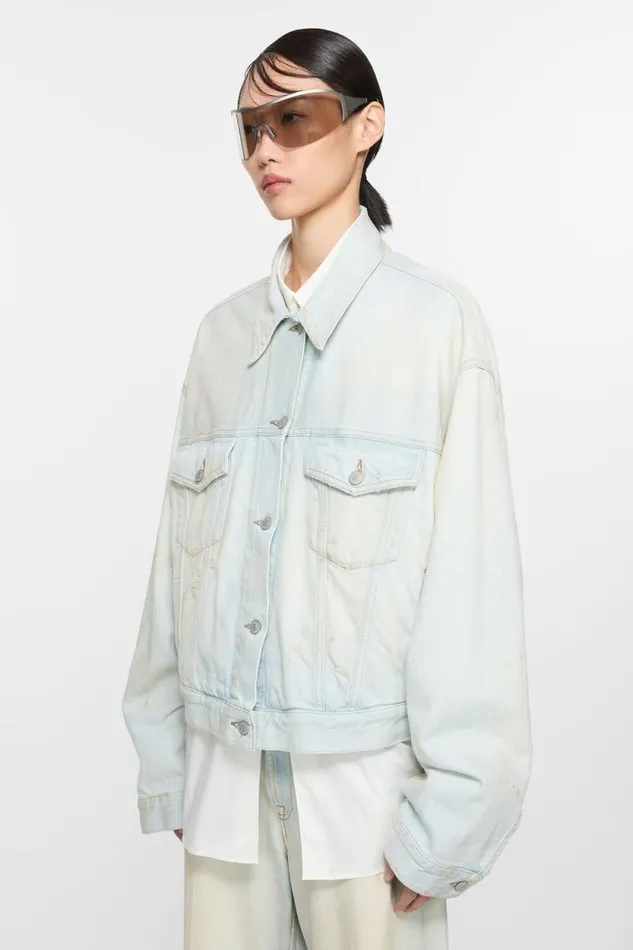Acne Studios Denim Jacket 8211 Relaxed Cropped Fit Light Bluewhite Woman Outerwear