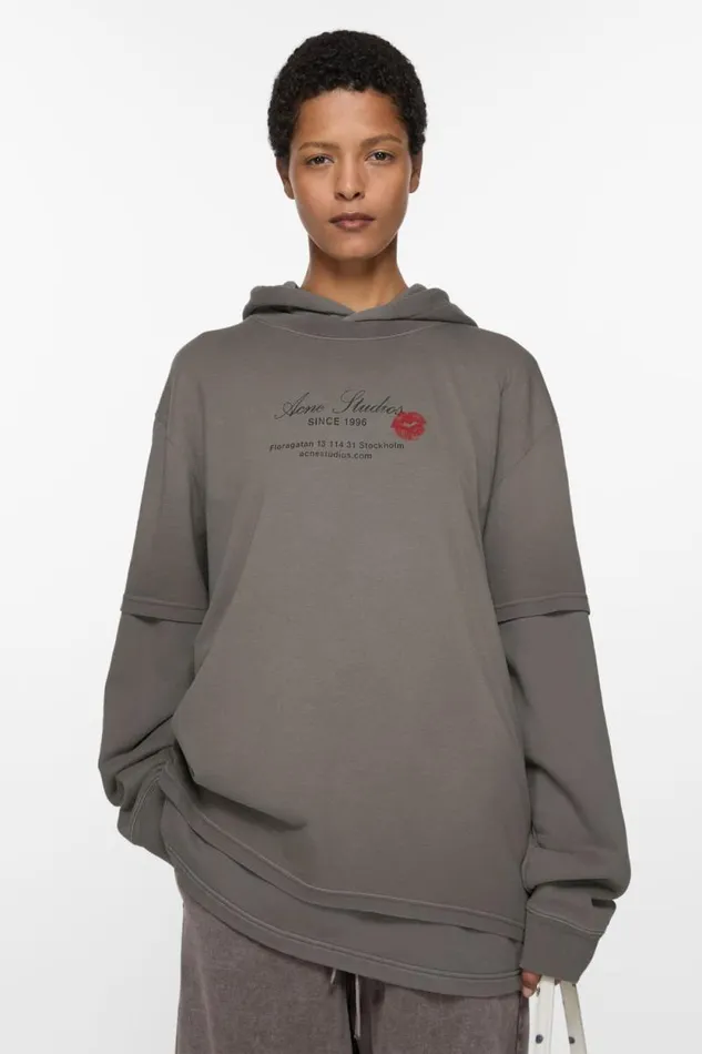 Acne Studios Doublelayered Hoodie Grey Woman Sweatshirts