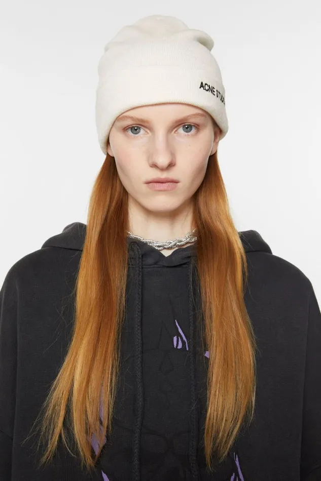 Acne Studios Embroidered Logo Beanie Off White Man Hats