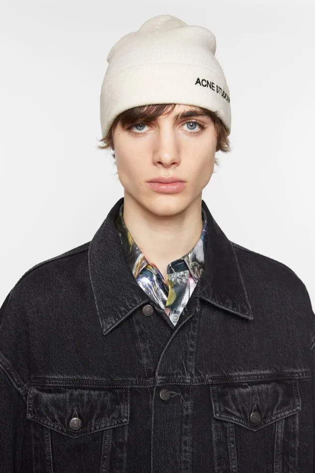 Acne Studios Embroidered Logo Beanie Off White Man Hats