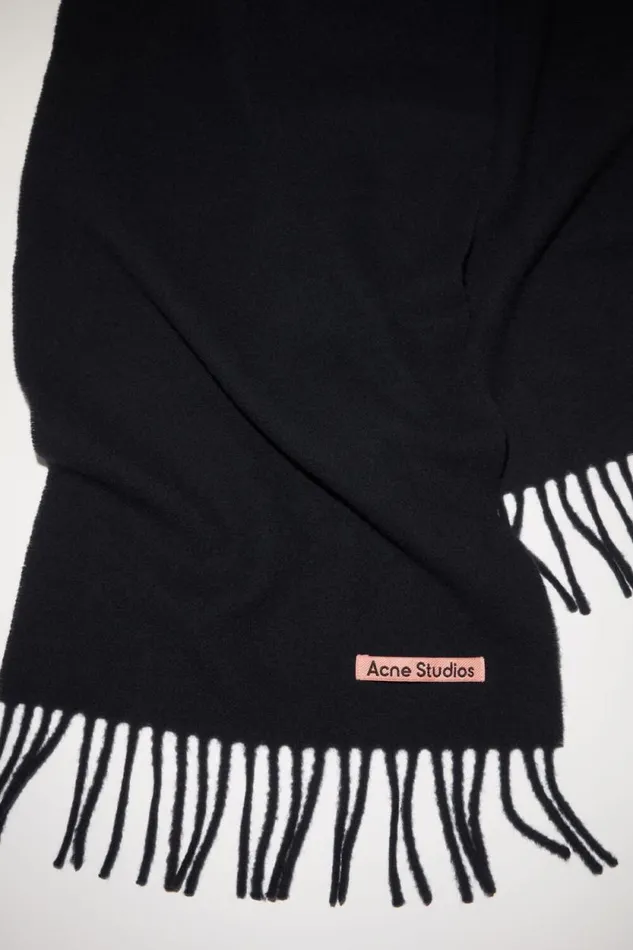 Acne Studios Fringe Wool Scarf 8211 Skinny Black Woman Scarves
