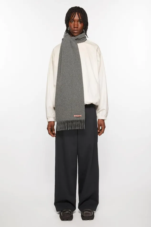 Acne Studios Fringe Wool Scarf 8211 Skinny Grey Melange Woman Scarves