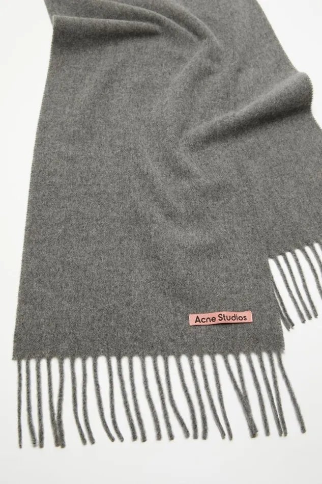 Acne Studios Fringe Wool Scarf 8211 Skinny Grey Melange Woman Scarves