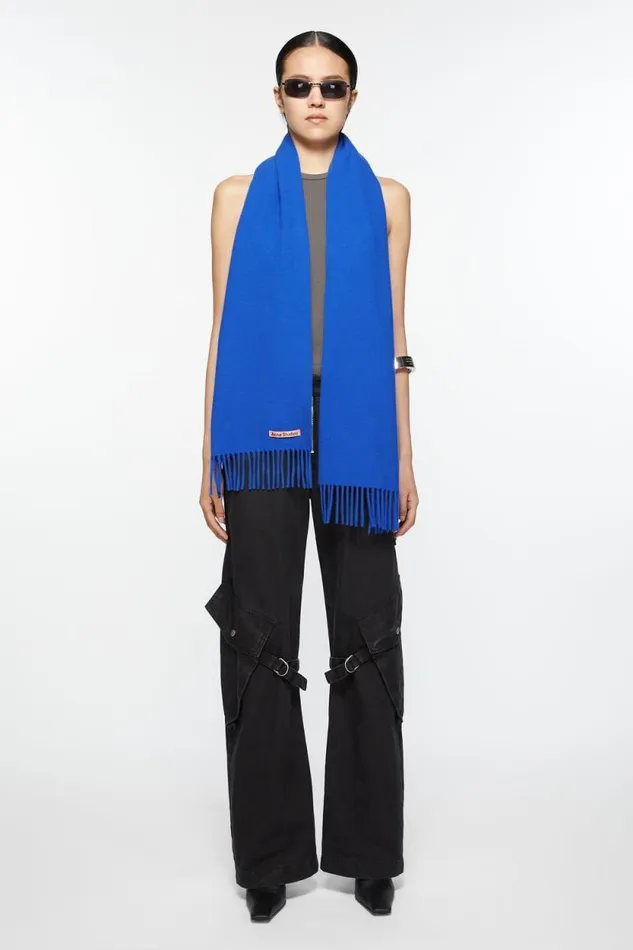Acne Studios Fringe Wool Scarf 8211 Skinny Royal Blue Woman Scarves