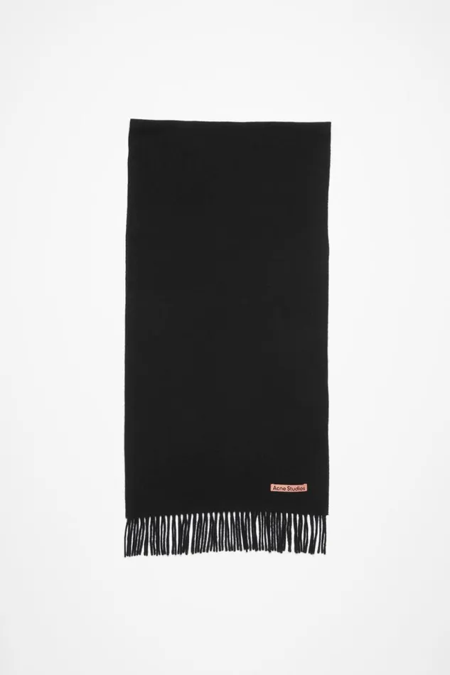 Acne Studios Fringe Wool Scarf Narrow Black Woman Scarves