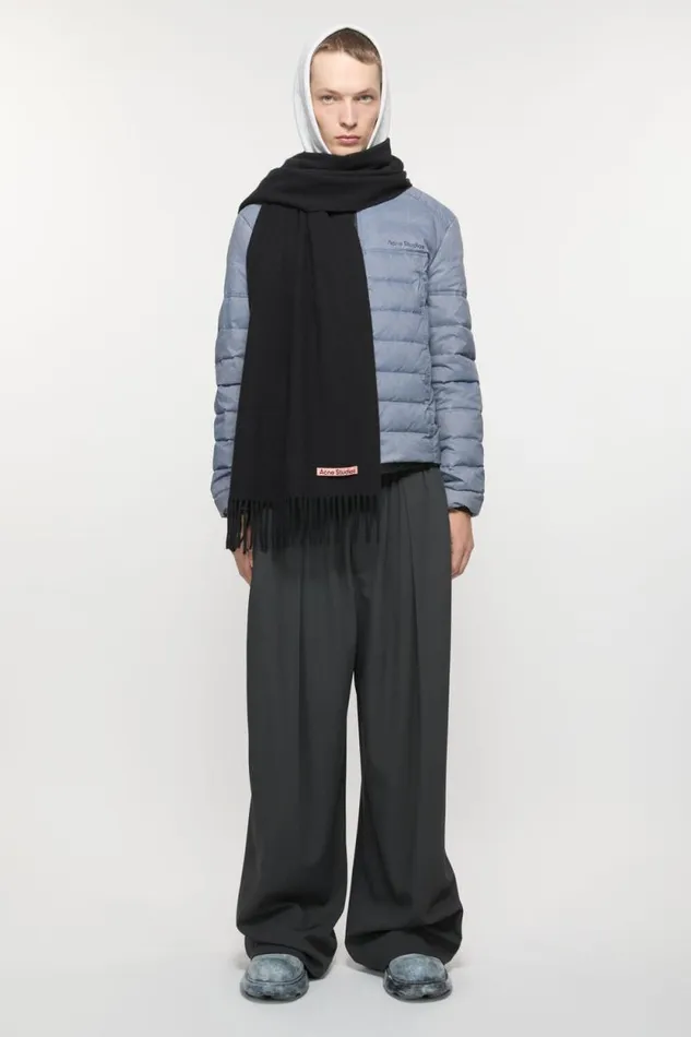 Acne Studios Fringe Wool Scarf Narrow Black Woman Scarves
