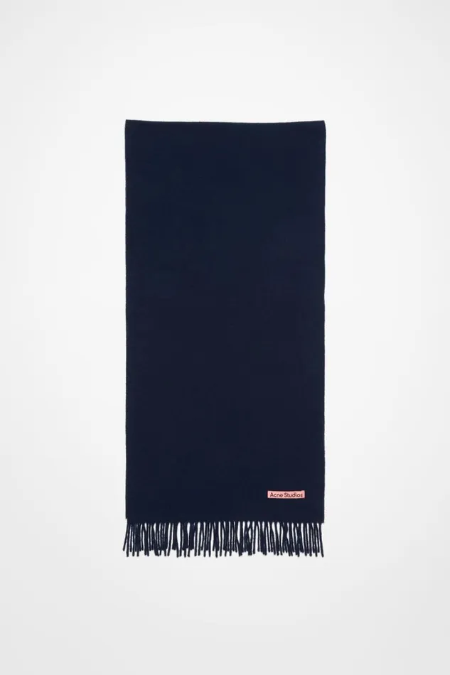 Acne Studios Fringe Wool Scarf Narrow Navy Blue Man Scarves