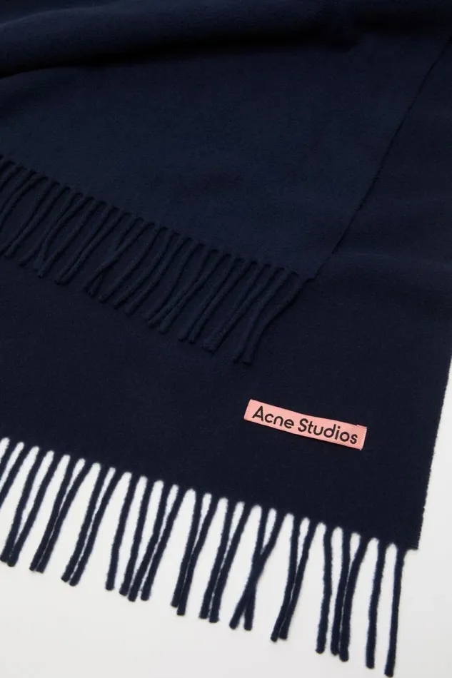 Acne Studios Fringe Wool Scarf Narrow Navy Blue Man Scarves