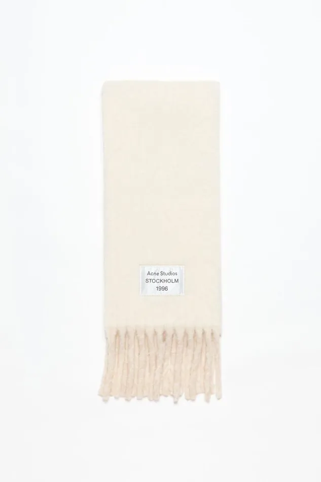 Acne Studios Fringed Scarf Logo Label Whitebeige Man Scarves