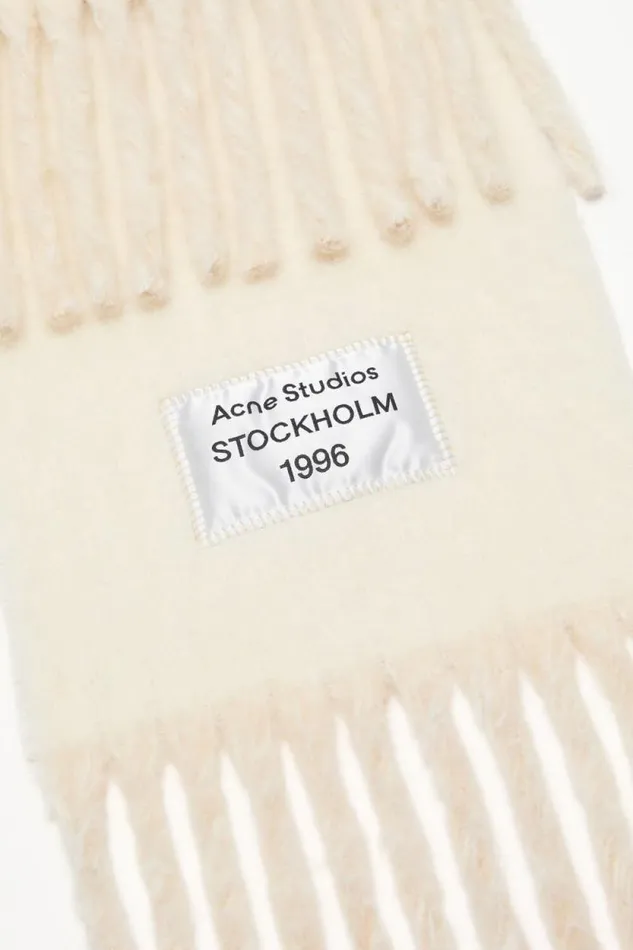 Acne Studios Fringed Scarf Logo Label Whitebeige Man Scarves