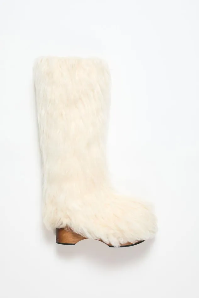 Acne Studios Furry Clog Boots Off White Woman Shoes