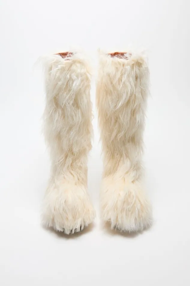 Acne Studios Furry Clog Boots Off White Woman Shoes