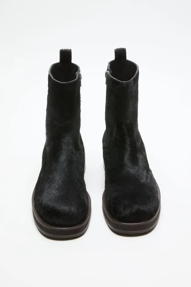 Acne Studios Furry Leather Boot Black Man Shoes