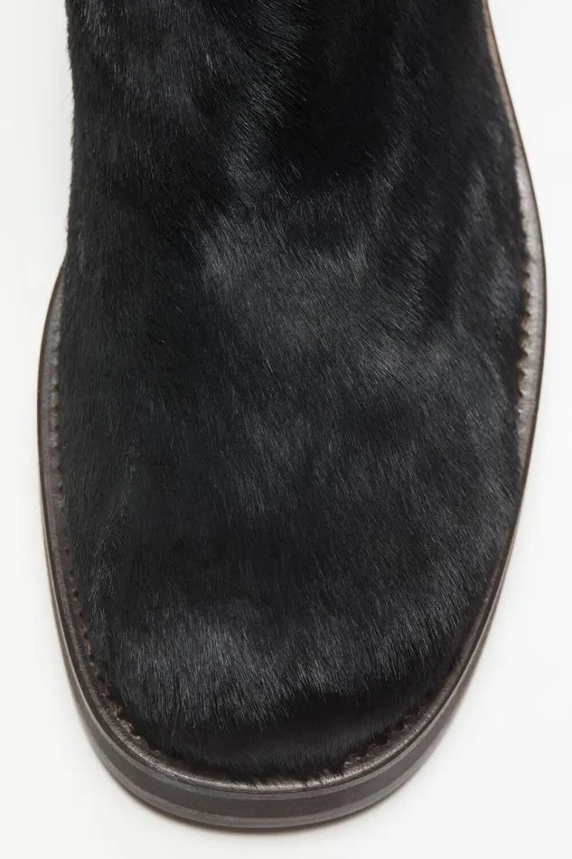 Acne Studios Furry Leather Boot Black Man Shoes