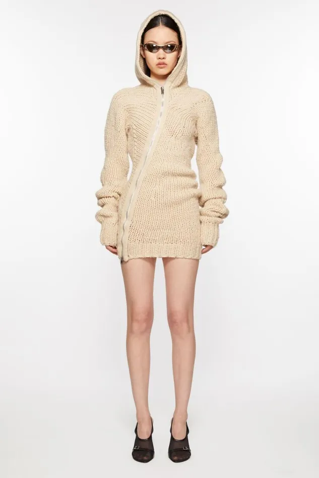 Acne Studios Knit Hooded Dress Ecru Beige Woman Dresses