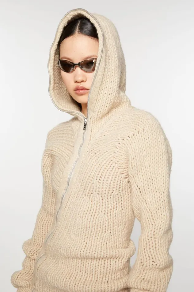 Acne Studios Knit Hooded Dress Ecru Beige Woman Dresses