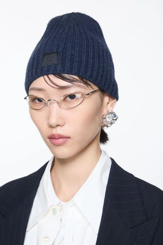 Acne Studios Knitted Beanie Navy Melange Man Hats