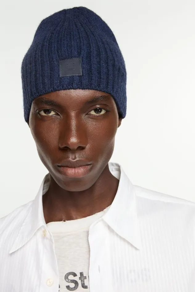 Acne Studios Knitted Beanie Navy Melange Man Hats