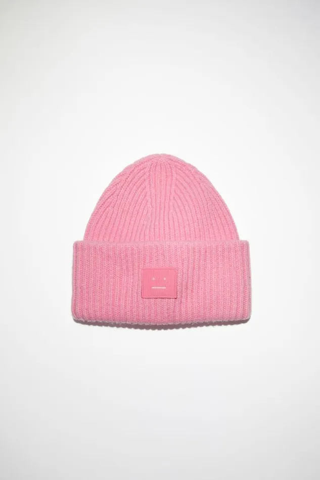 Acne Studios Large Face Logo Beanie Bubble Pink Woman Hats