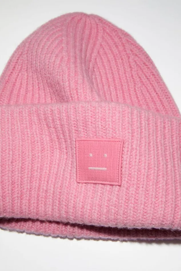 Acne Studios Large Face Logo Beanie Bubble Pink Woman Hats