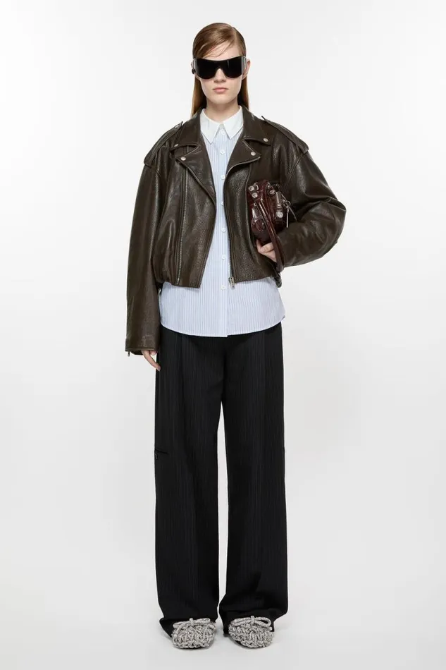 Acne Studios Leather Jacket Dark Brown Woman Outerwear