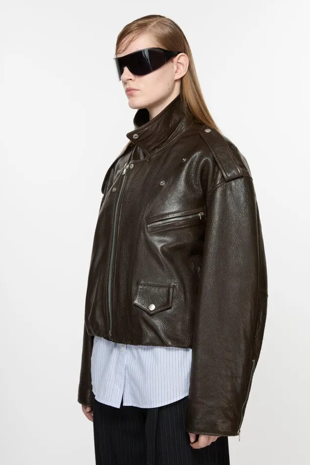 Acne Studios Leather Jacket Dark Brown Woman Outerwear