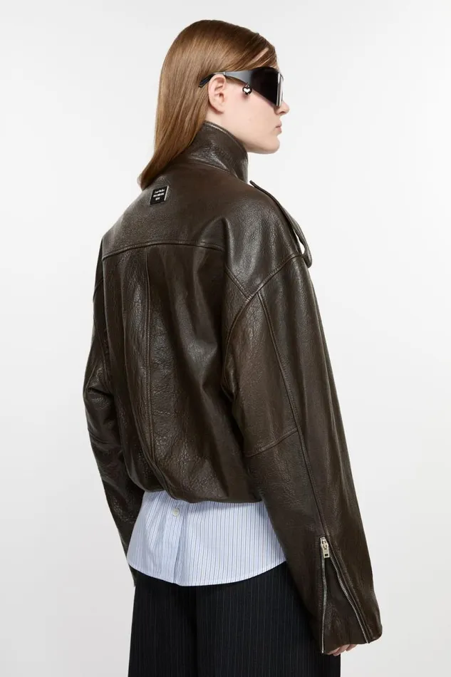 Acne Studios Leather Jacket Dark Brown Woman Outerwear