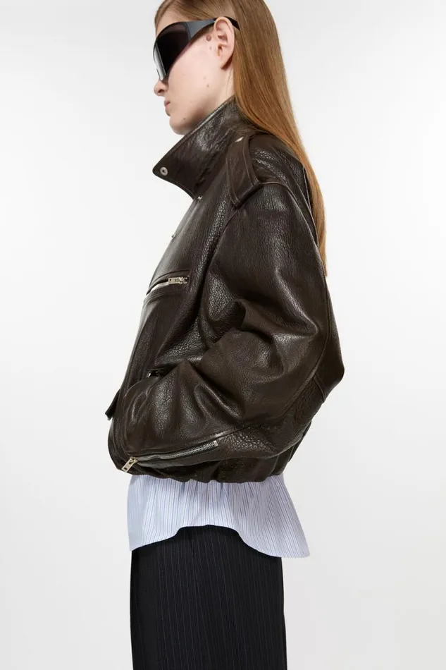 Acne Studios Leather Jacket Dark Brown Woman Outerwear