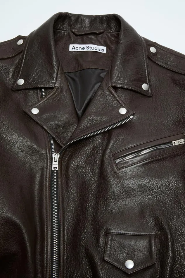 Acne Studios Leather Jacket Dark Brown Woman Outerwear