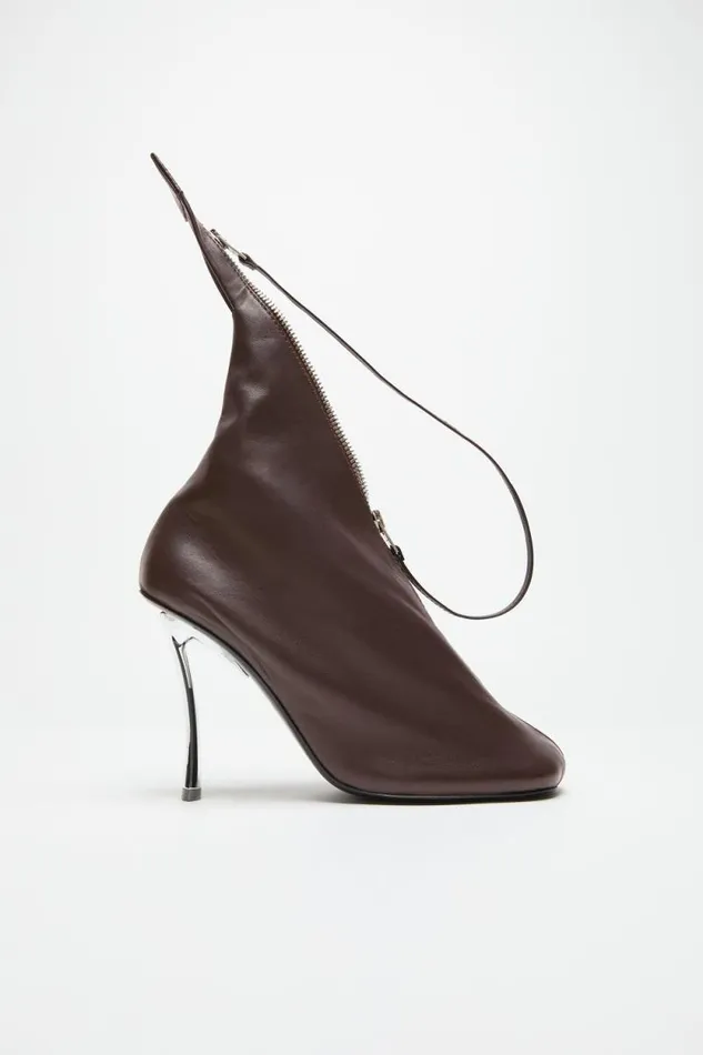 Acne Studios Leather Zip Heels Dark Brown Woman Shoes