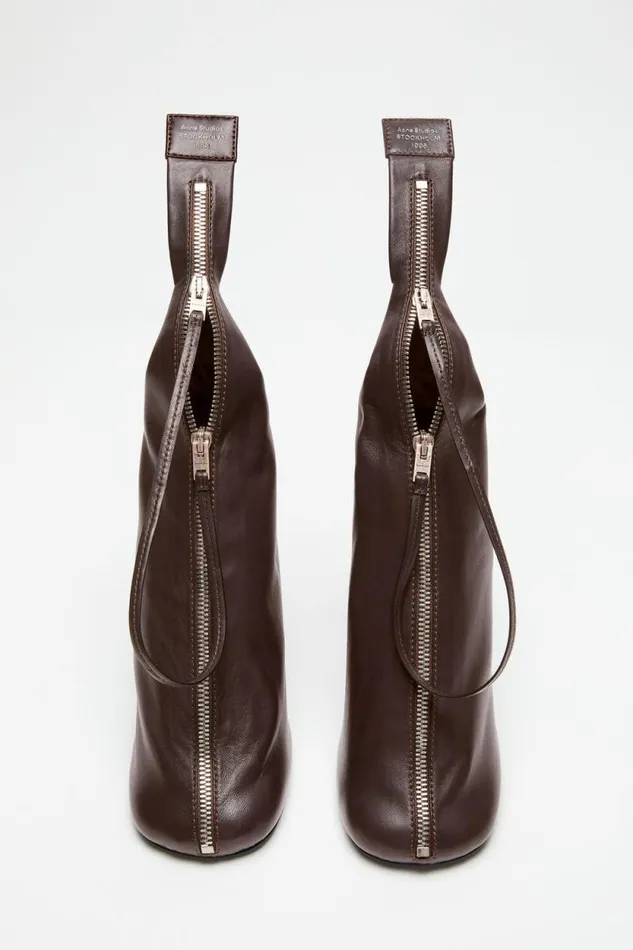 Acne Studios Leather Zip Heels Dark Brown Woman Shoes