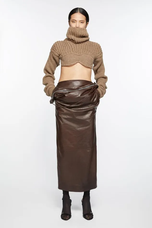 Acne Studios Leather Zipper Tape Skirt Dark Brown Woman Skirts