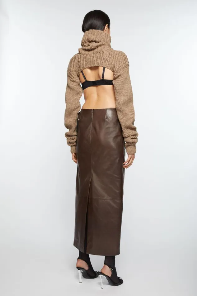 Acne Studios Leather Zipper Tape Skirt Dark Brown Woman Skirts