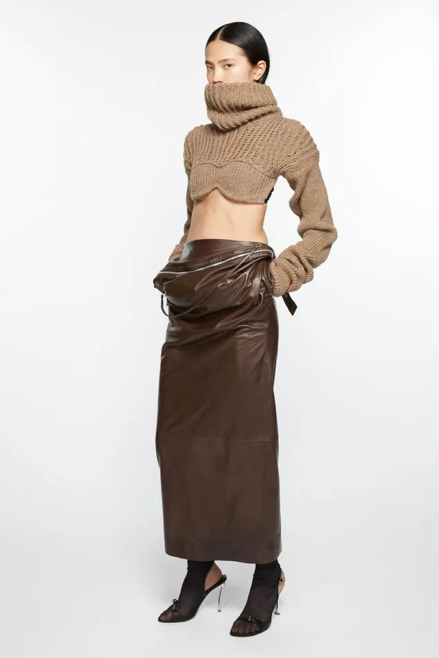 Acne Studios Leather Zipper Tape Skirt Dark Brown Woman Skirts