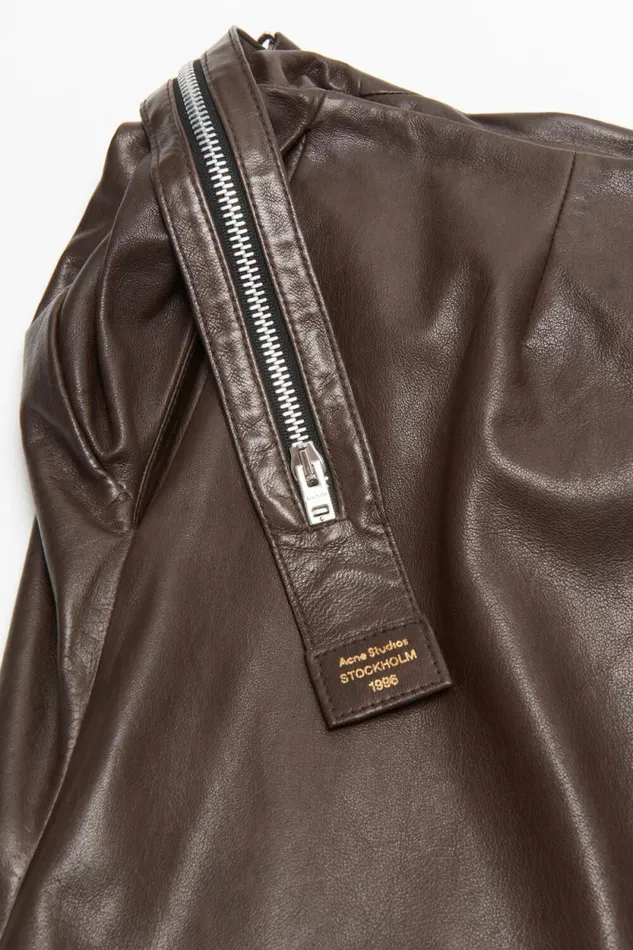 Acne Studios Leather Zipper Tape Skirt Dark Brown Woman Skirts