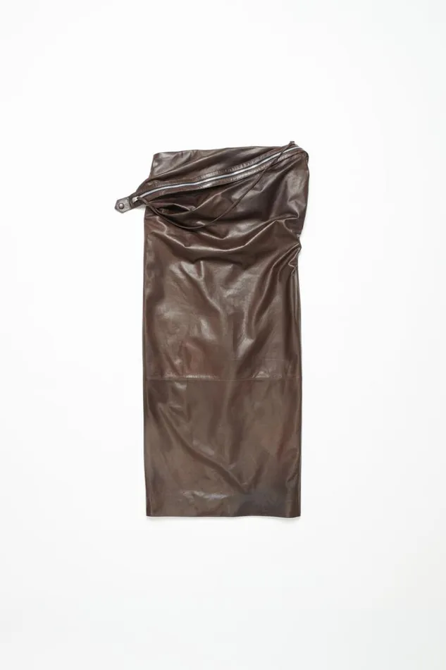 Acne Studios Leather Zipper Tape Skirt Dark Brown Woman Skirts