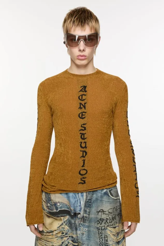 Acne Studios Logo Fine Sweater Camel Brown Man Knitwear