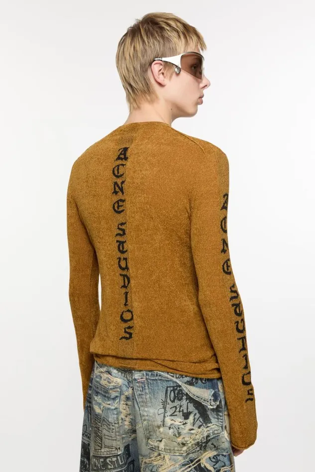 Acne Studios Logo Fine Sweater Camel Brown Man Knitwear