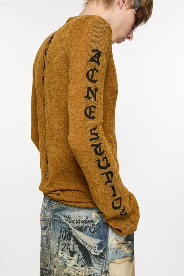 Acne Studios Logo Fine Sweater Camel Brown Man Knitwear