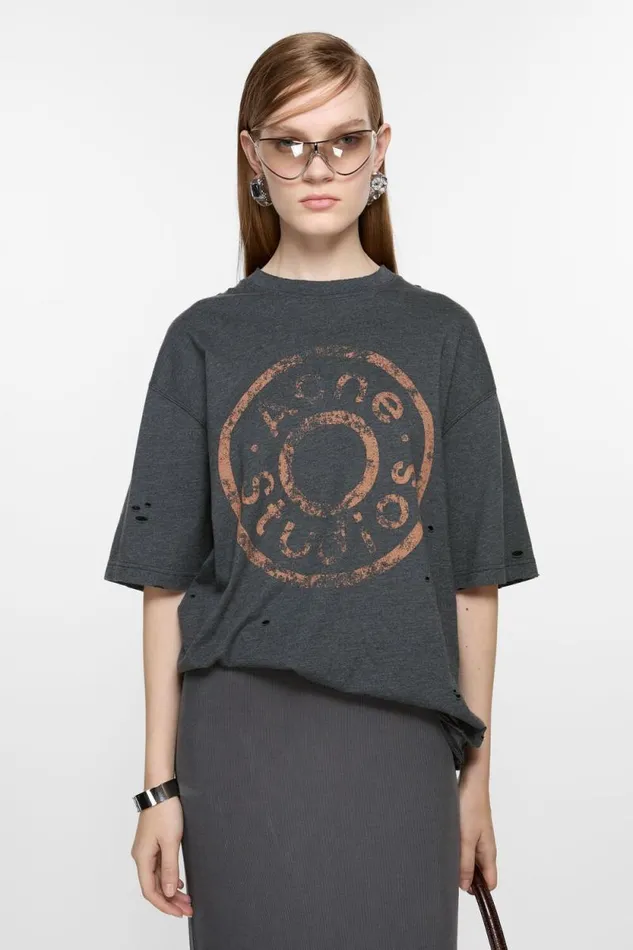 Acne Studios Logo Tshirt 8211 Relaxed Fit Black Melange Woman Tshirts