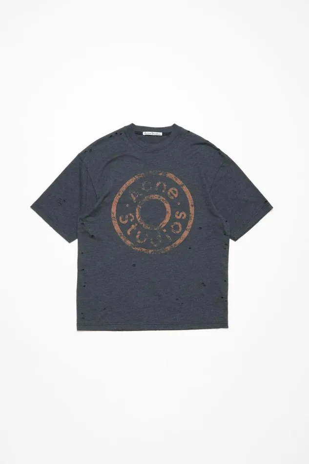 Acne Studios Logo Tshirt 8211 Relaxed Fit Black Melange Woman Tshirts