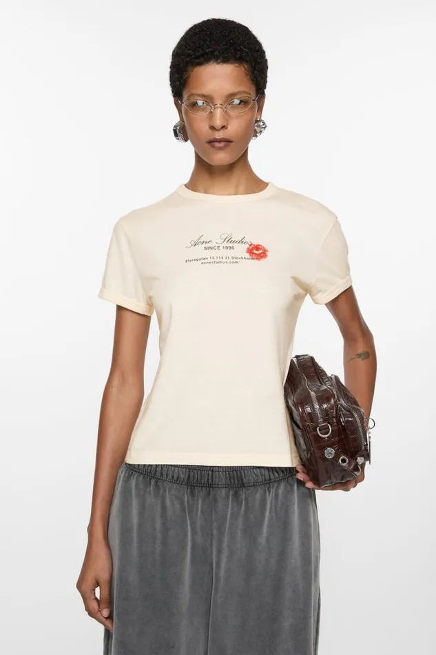 Acne Studios Logo Tshirt Pearl Grey Woman Tshirts